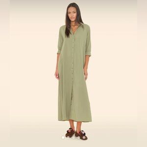 XiRENA Olive Button-Front Midi Shirt Dress